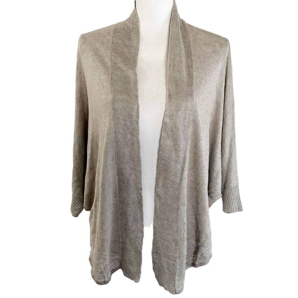 Eileen Fisher‎ Womens Linen Batwing Cardigan Size Petite Large Beachy Knit